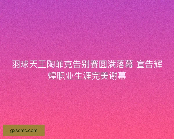 羽球天王陶菲克告别赛圆满落幕 宣告辉煌职业生涯完美谢幕
